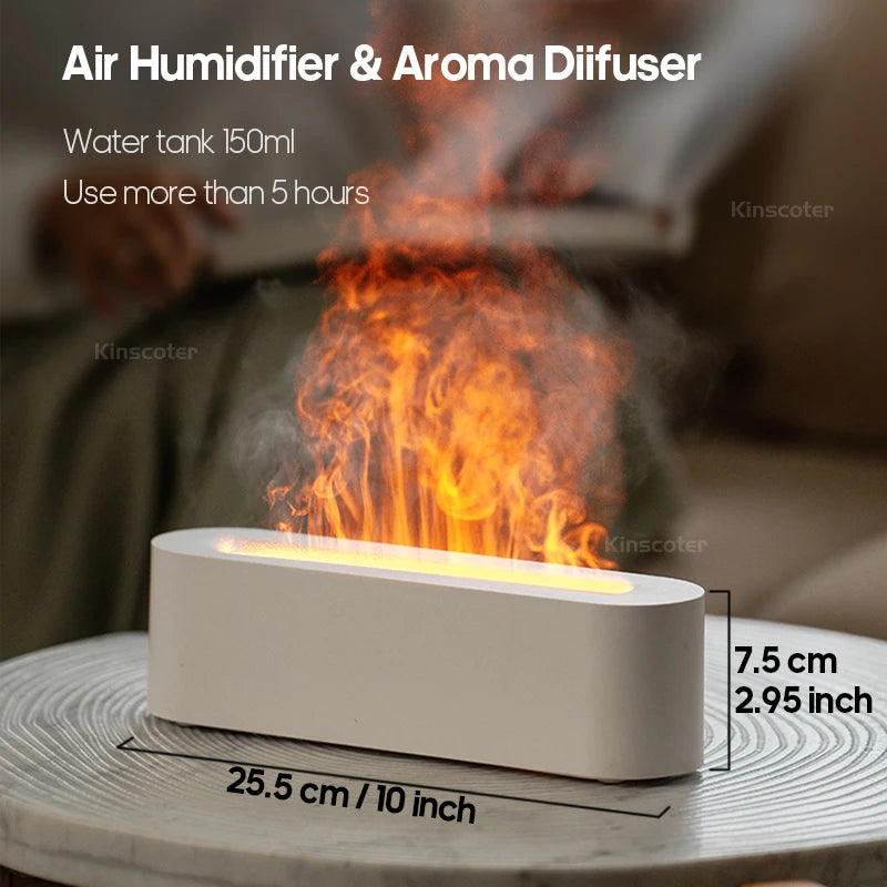 Diffuseur d’Huiles Essentielles KINSCOTER avec Effet Flamme, Humidificateur Ultrasonique et Lumière Nocturne RGB – Brume Fraîche et Ambiance Feu Réaliste