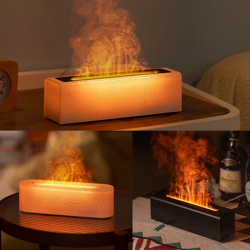 Diffuseur d’Huiles Essentielles KINSCOTER avec Effet Flamme, Humidificateur Ultrasonique et Lumière Nocturne RGB – Brume Fraîche et Ambiance Feu Réaliste